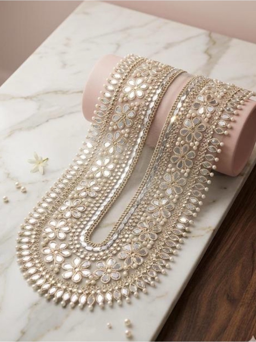 Elegant Cream and Gold Floral Statement Neck pattern for Women